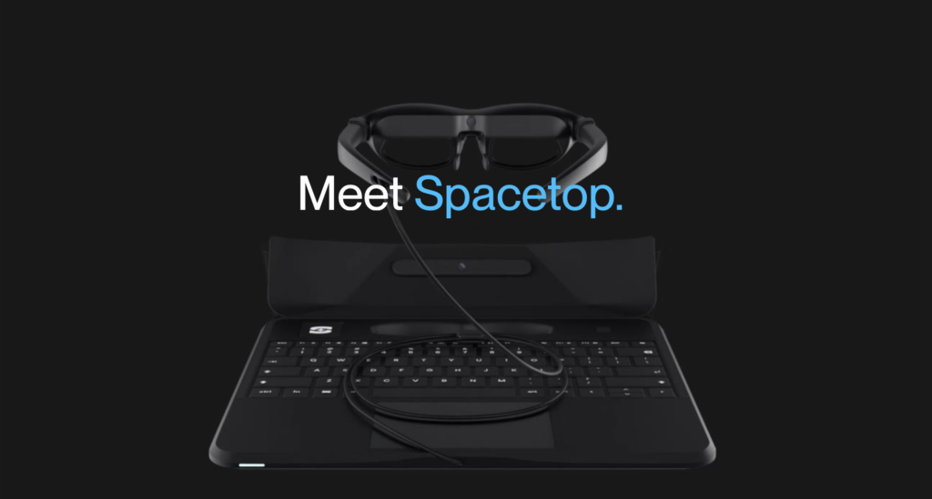 Spacetop augmented glasses attached to the spacetop laptop